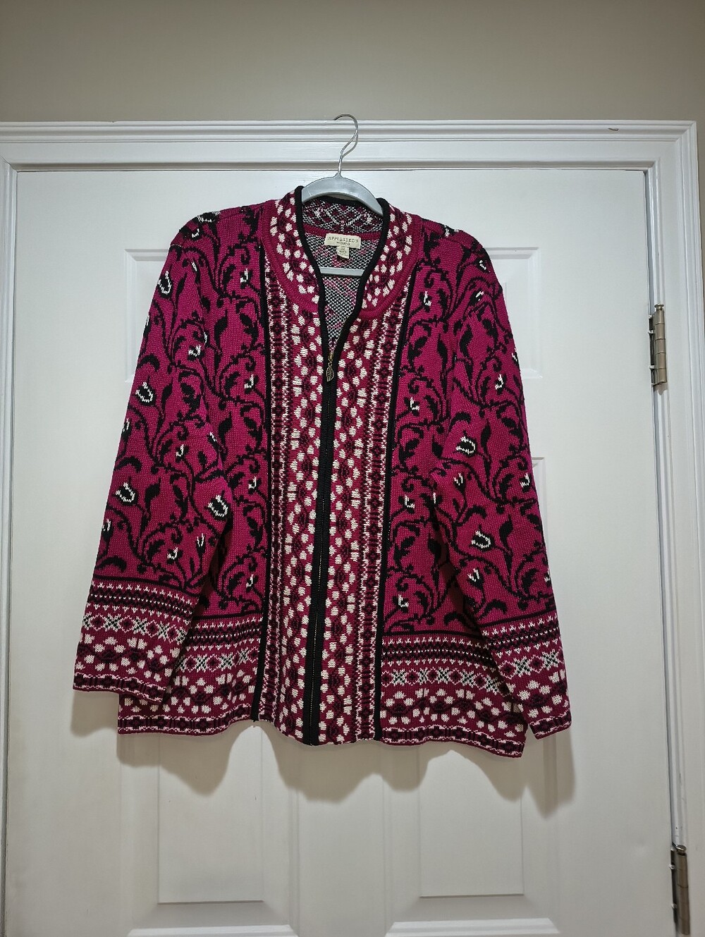 Appleseeds Folk Nordic Plus Magenta Full Zip Cardigan Size 3X